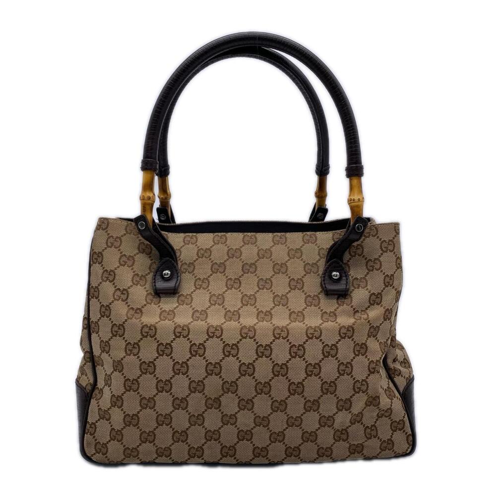 GUCCI Bamboo GG Canvas Handbag 112526, Beige Brown Leather, Women's